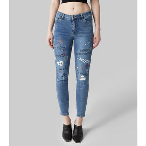 Frank Lyman High Waisted 5 Pocket Crop Jean with Sequin Fashion Print Detail